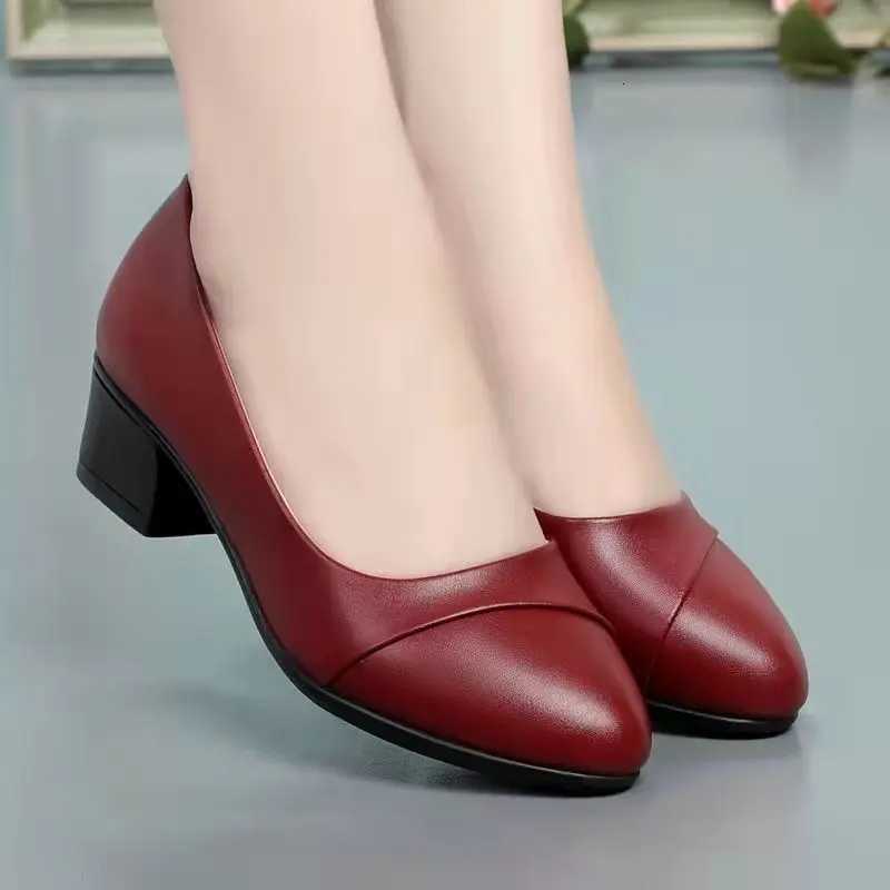 Fashion Womens High Heels Patent Leather Work Shoes Comfortable Women Heeled Shoes Pu Leather Loafers Square Heeled Talon Femme W250910