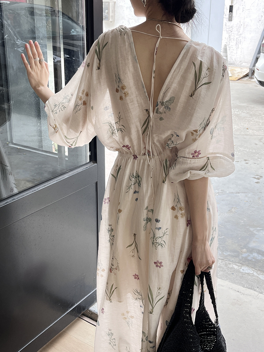 LW115 Summer New French Retro Printed Dress