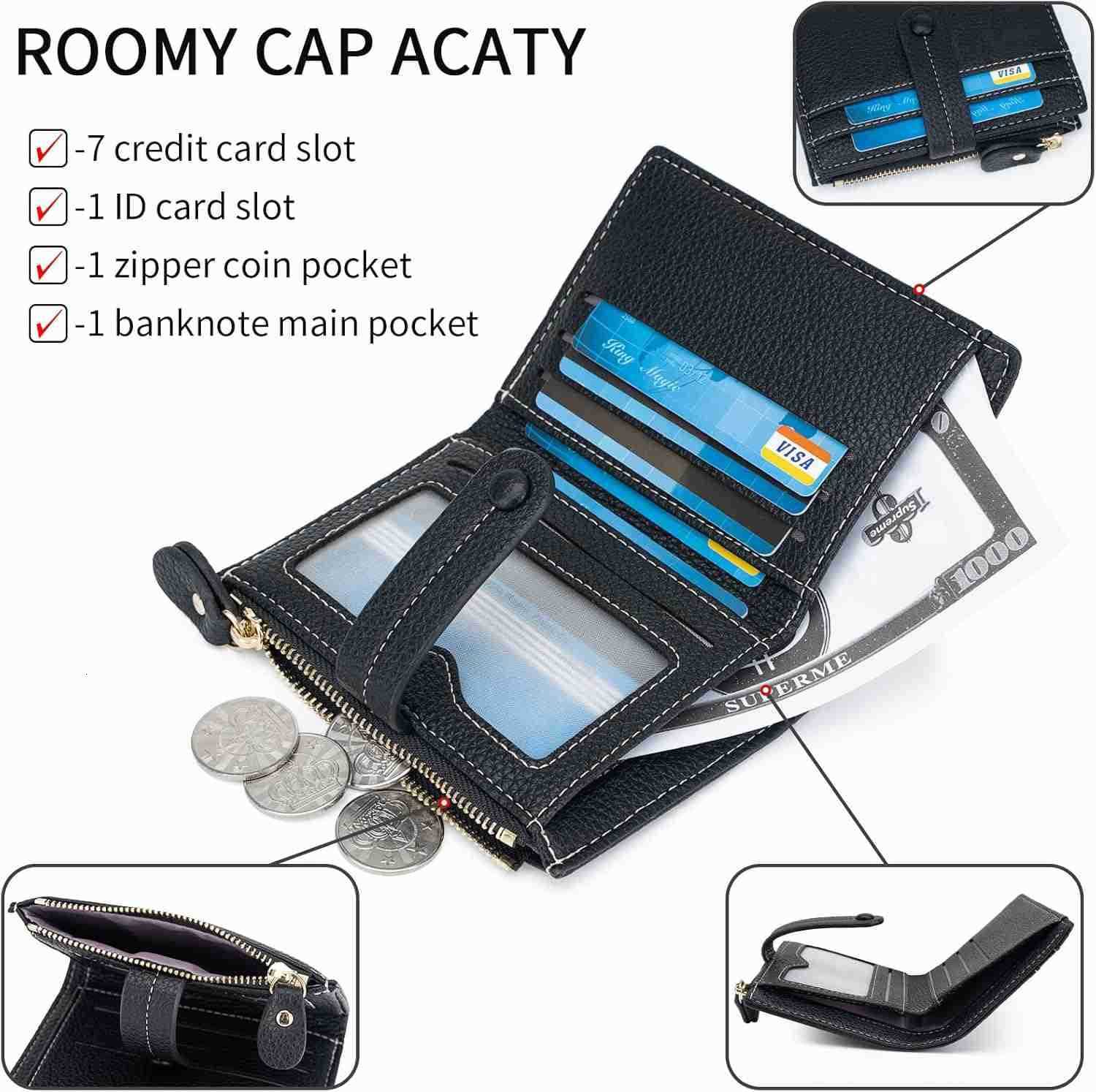 Small Wallets for WomenRFID Blocking Bifold Wallet For Women PU Leather Card Holder Zipper Coin Pocket with ID WindowBlackZ250910
