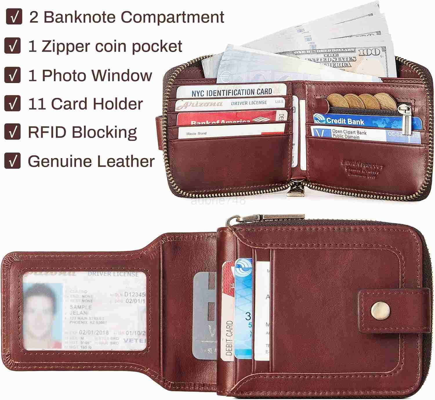 Mens Wallet with Zipper RFID Blocking Secure Genuine Leather Bifold Zip Around Wallets Multi with CARD HolderZ250910