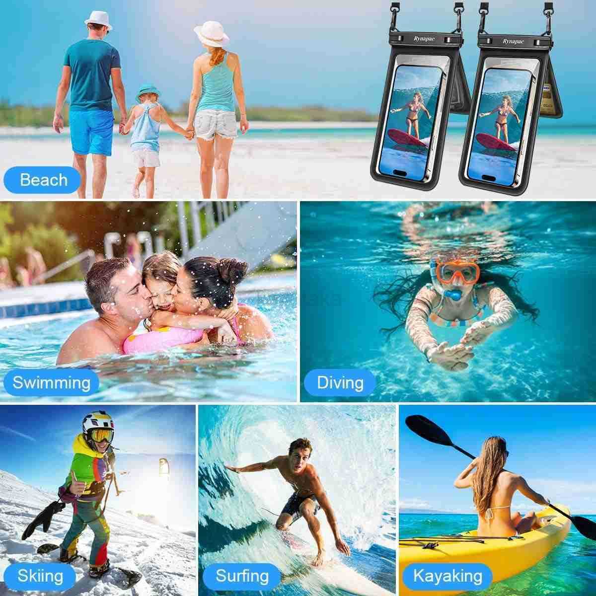 Double Space Waterproof Phone Pouch 2 Pack Waterproof Phone Case with Lanyard for iPhone 15 Pro Max S23 Pixel 7a up to 85 Cellphone Dry Bag for Beach 