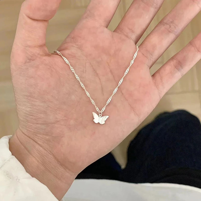 925 Sterling Silver Butterfly Necklace Simple Style Charm Animal Shape Pendant Choker Birthday Party Gift Womens Fine Jewelry250910