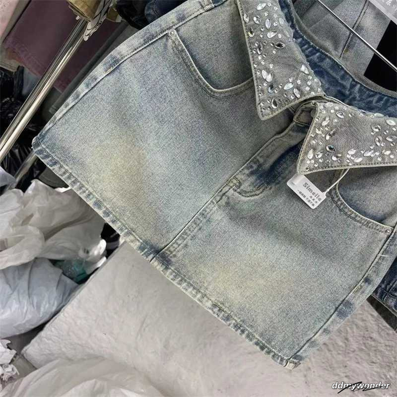 Cool Collar Rhine Shorts Womens Jeans Skirt 2024 Summer New Hot Girl High Waist Light Blue Denim A-Line Skiingxj250320 ddmywonder ddmywonder ddmywonde