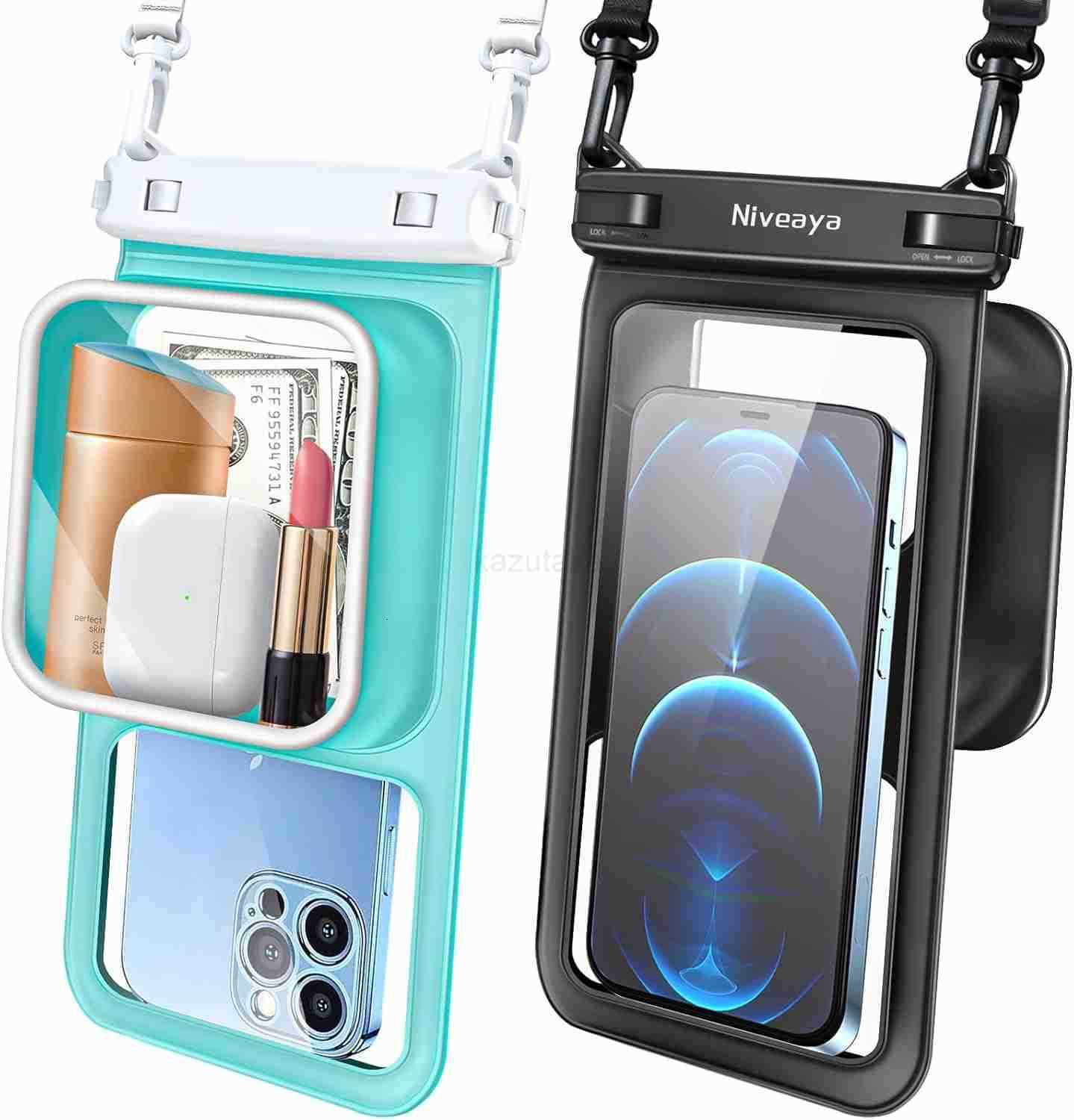 2 Pack IPX8 Waterproof Phone Pouch Large Space Cell Phone Pouch Floating Water Proof Phone Case with Lanyard Phone Dry Bag Beach Cruise Ship Essential