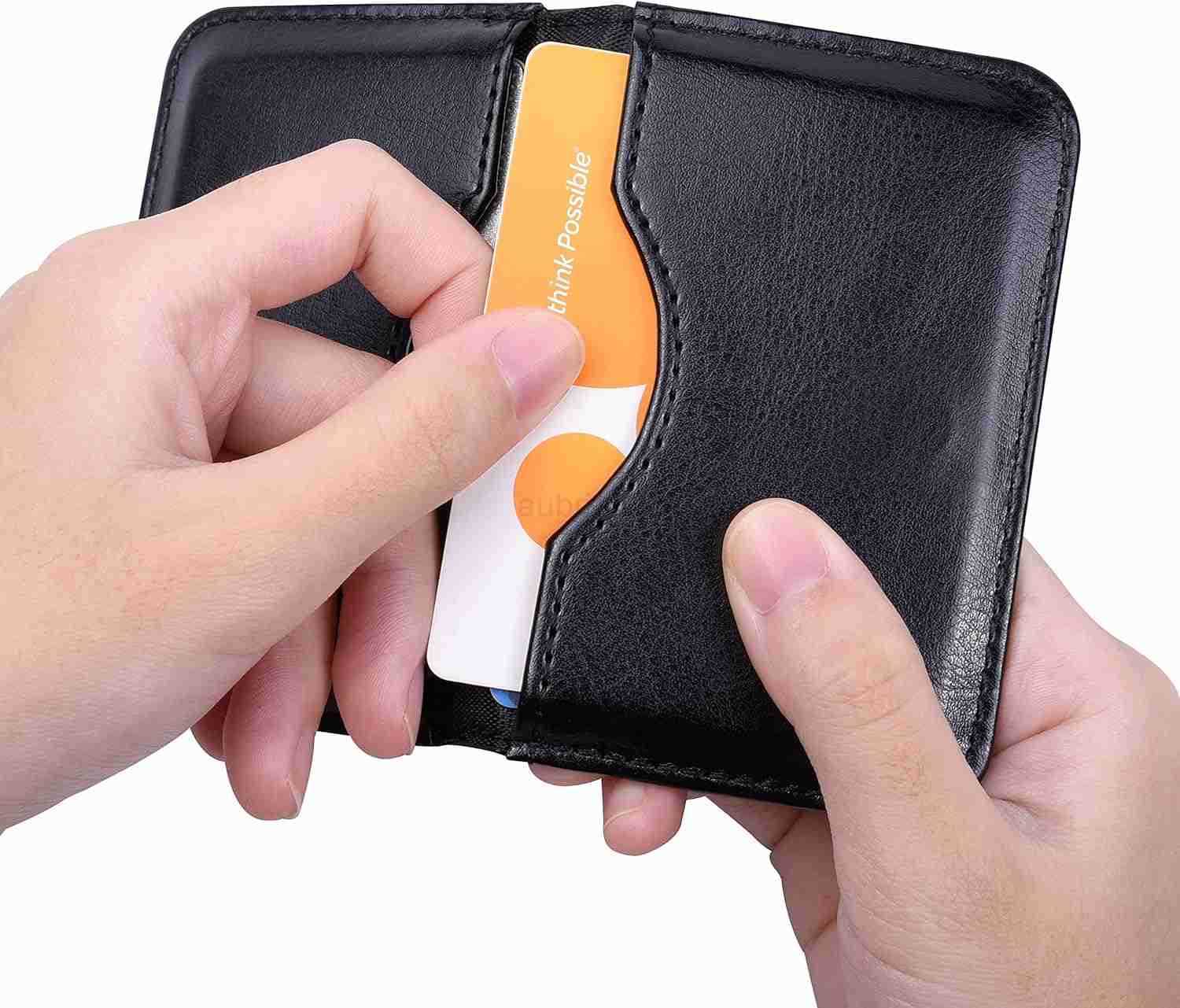 Business Card Holder 2Sided PU Leather Folio Name Card Holder Wallet Case with Magnetic Shut for Men and Women Ultra Slim and ThinZ250910