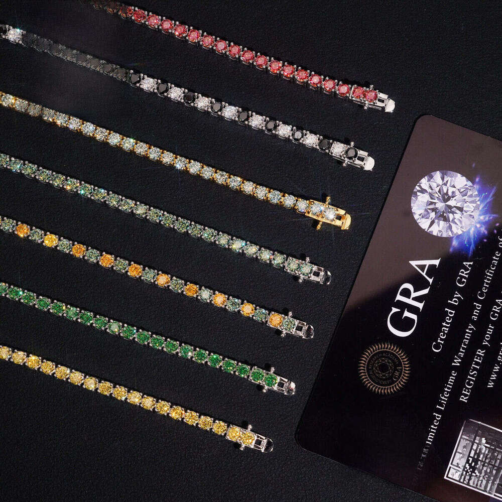 PassTetser 3mm Round Cut Colorful Silicon Stone for Women and Men Sier Tennis Bracelet Hip Hop Jewelry