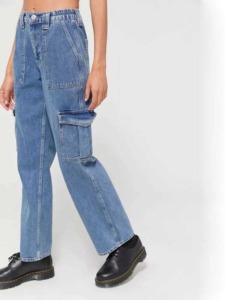 2025 Women Korean Wide Leg Baggy Jeans Lady Chic Y2K Punk High Waist Cargo Denim Pants Streetwear Pockets Trashy Skater Trousers Z250910