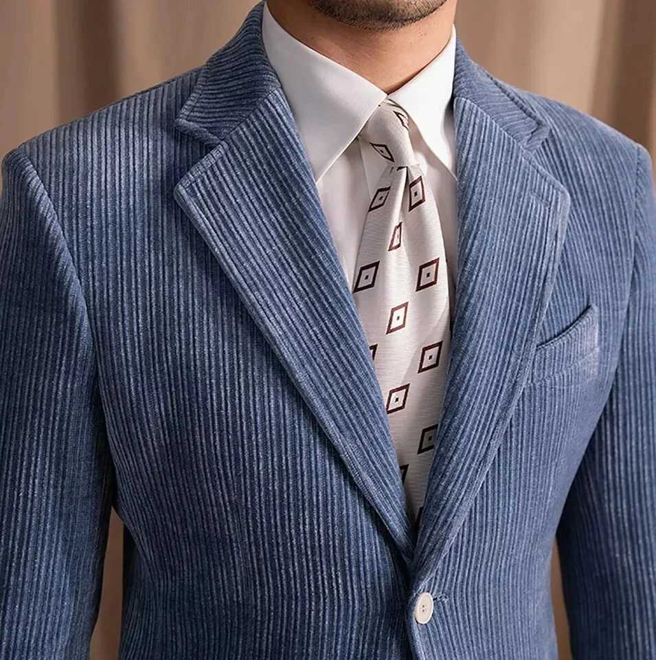 Corduroy Mens Suit Set Blue Suit Jacket Suit pants Mens autumn Blazers Business suit set W250910