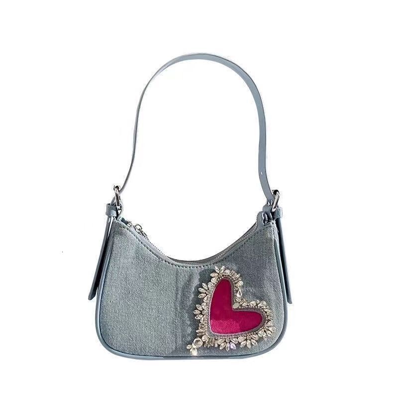 2025 autumn new denim tassel heart-shaped armpit bag French light luxury versatile niche bag design women's shoulder bag designer bag