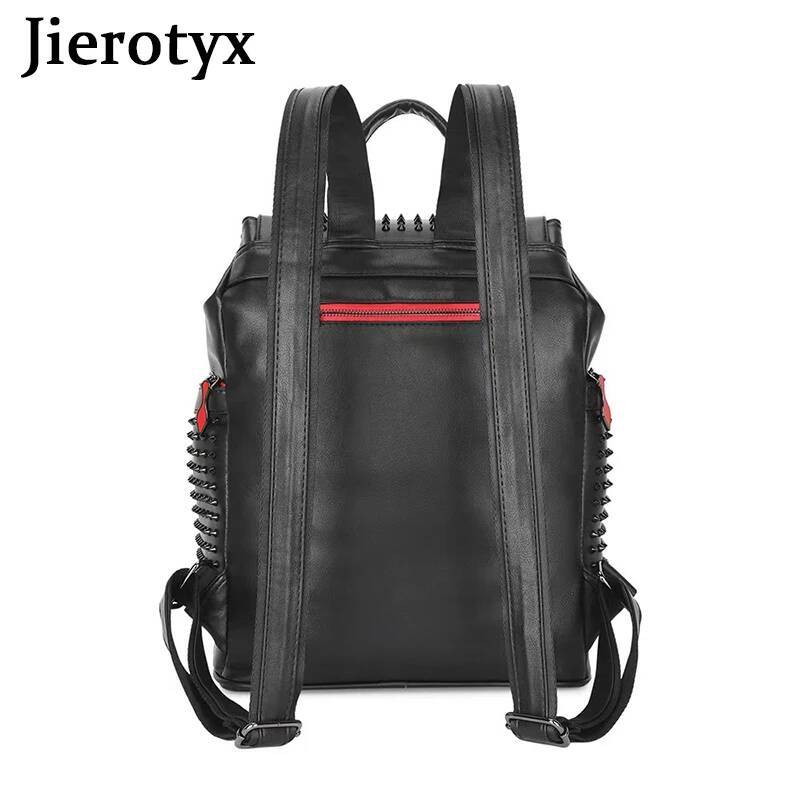 JIEROTYX Womens Studded Black Leather Backpack Pack School Bags for Girls Punk Casual Traveling Daypack Bookbag Men high-quality
