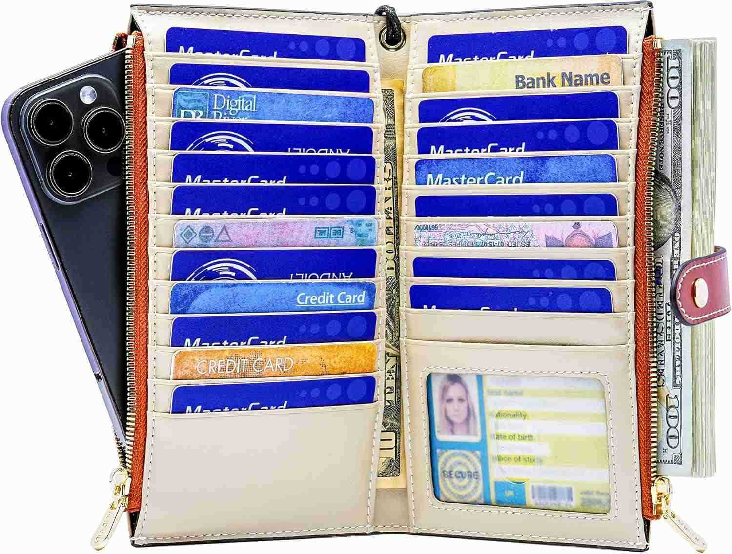 Womens Genuine Leather Wallet RFID Blocking CARD Holder Zipper Purse Cell Phone HandbagZ250910