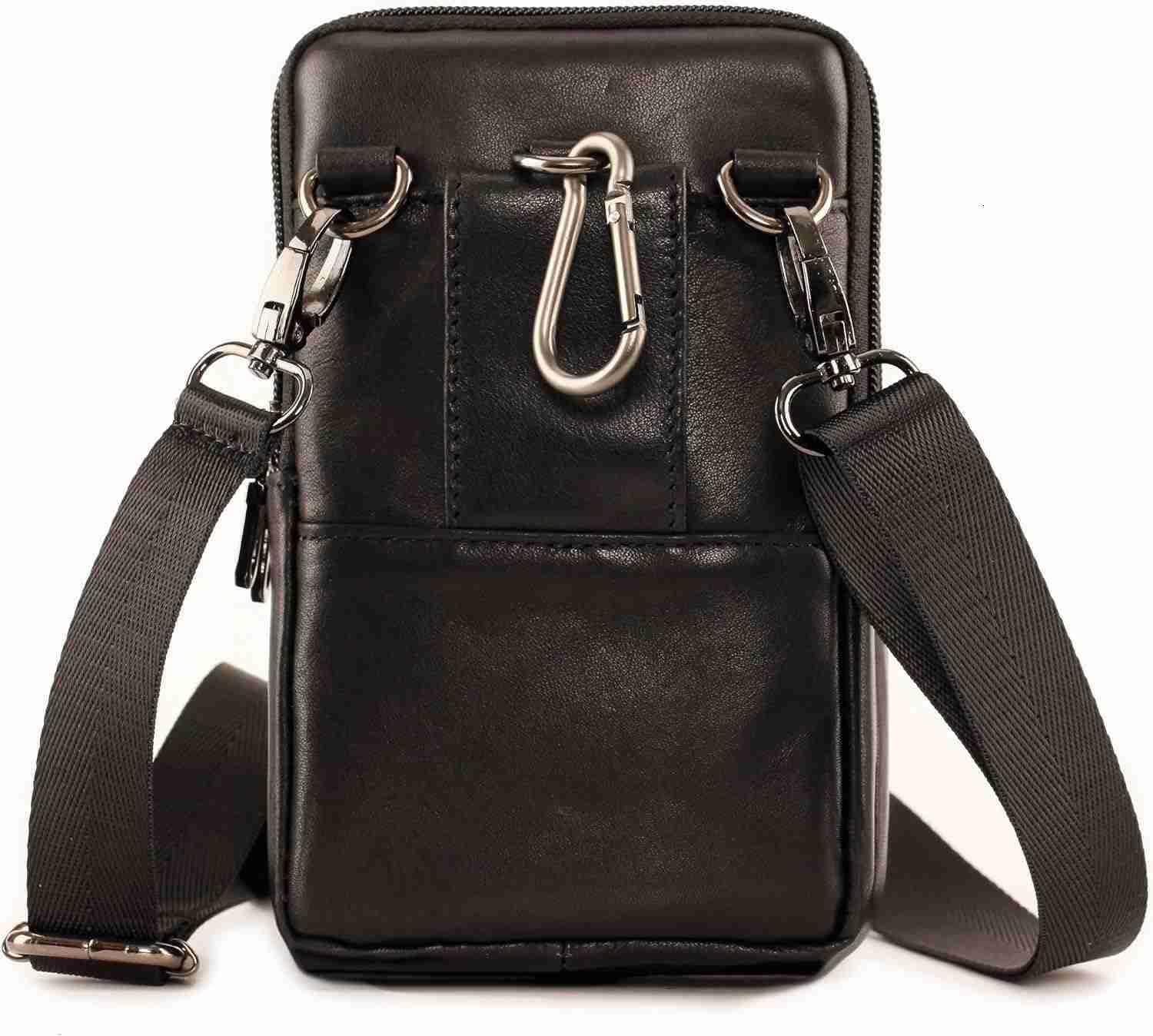 Mens Leather Cell Phone Holster Vertical Belt Clip Cellphone PouchPurse Waist Bag compatible with iPhone Google Zipper Storage Phone Bag for WorkHike 