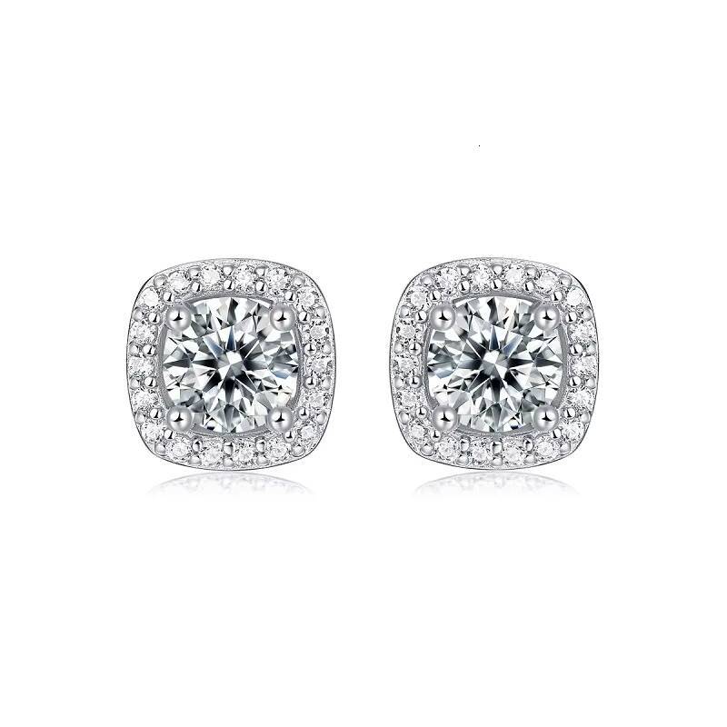 Square Gra Certificate Vvs Moissanite Earrings Stud Prong Settings 925 Sterling Silver Moissanite Earrings for Wedding Jewelry