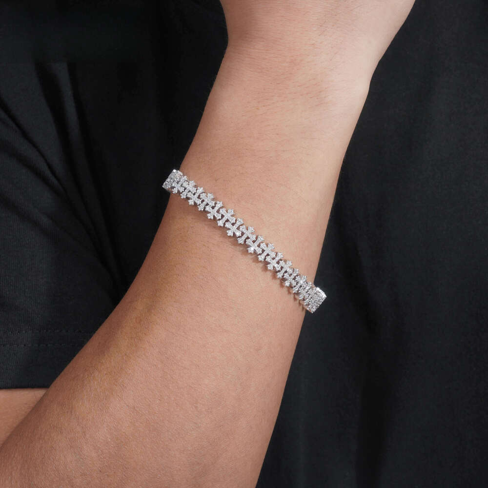 Pass Tester Sier Gold Plated Hip Hop Jewelry VVS Silicon Stone Cuban Chain Cross Bracelet