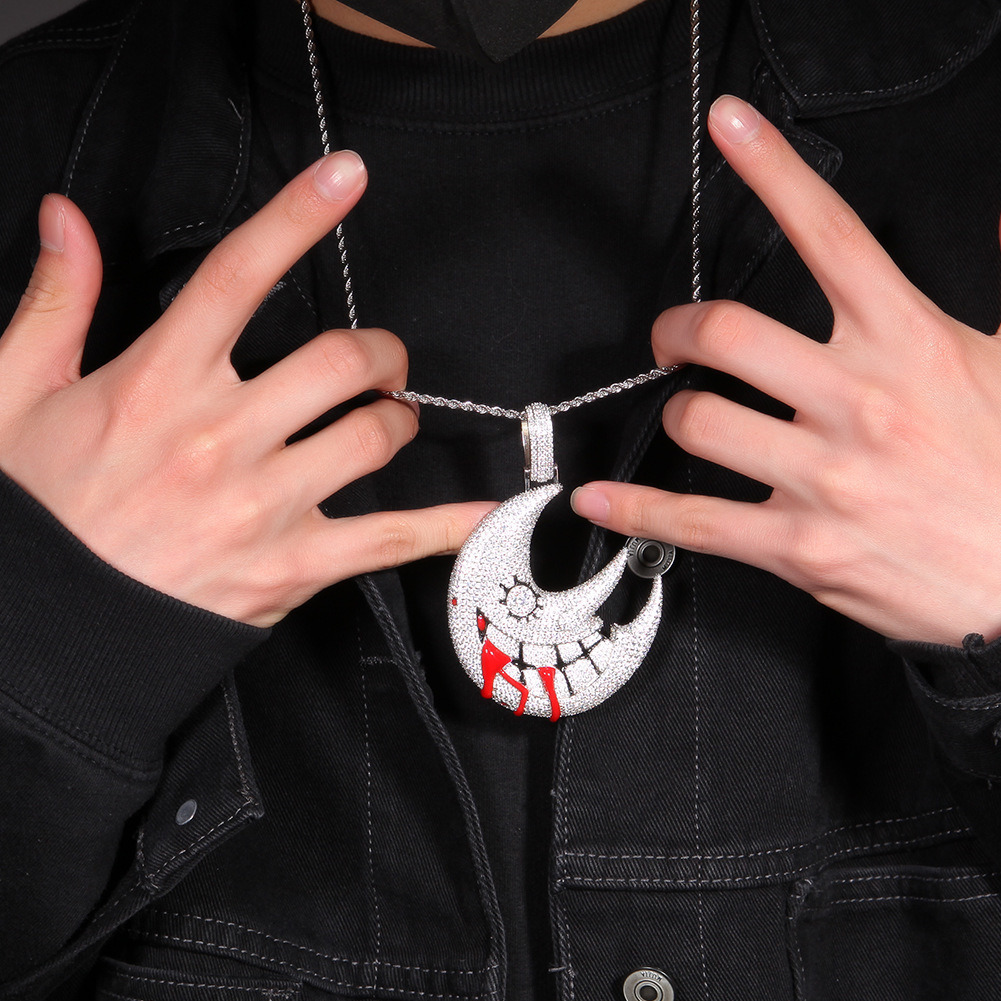Hip Hop Iced Out Funny Moon Pendant with 3mm 24 Inches Rope Chain for Women Men Jewelry Necklace Trippie Redd Same Style