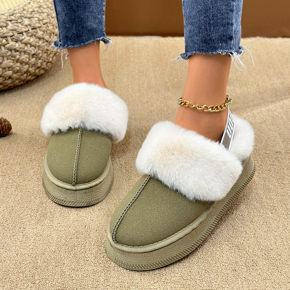 Free shipping Designer Slippers Thick soled fashionable snow boots for women winter elastic band low cut round toe casual warm cotton slippers black