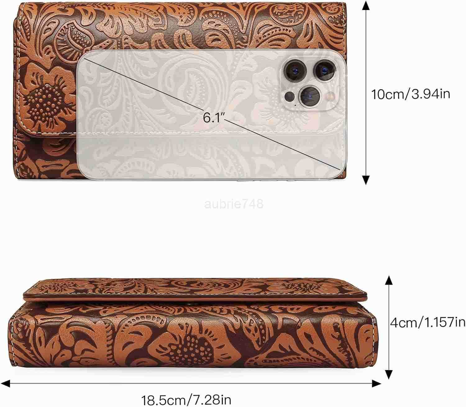 Womens Wallet RFID Blocking Long Clutch Ladies Purse Vegan Leather Embossed Flower BrownZ250910