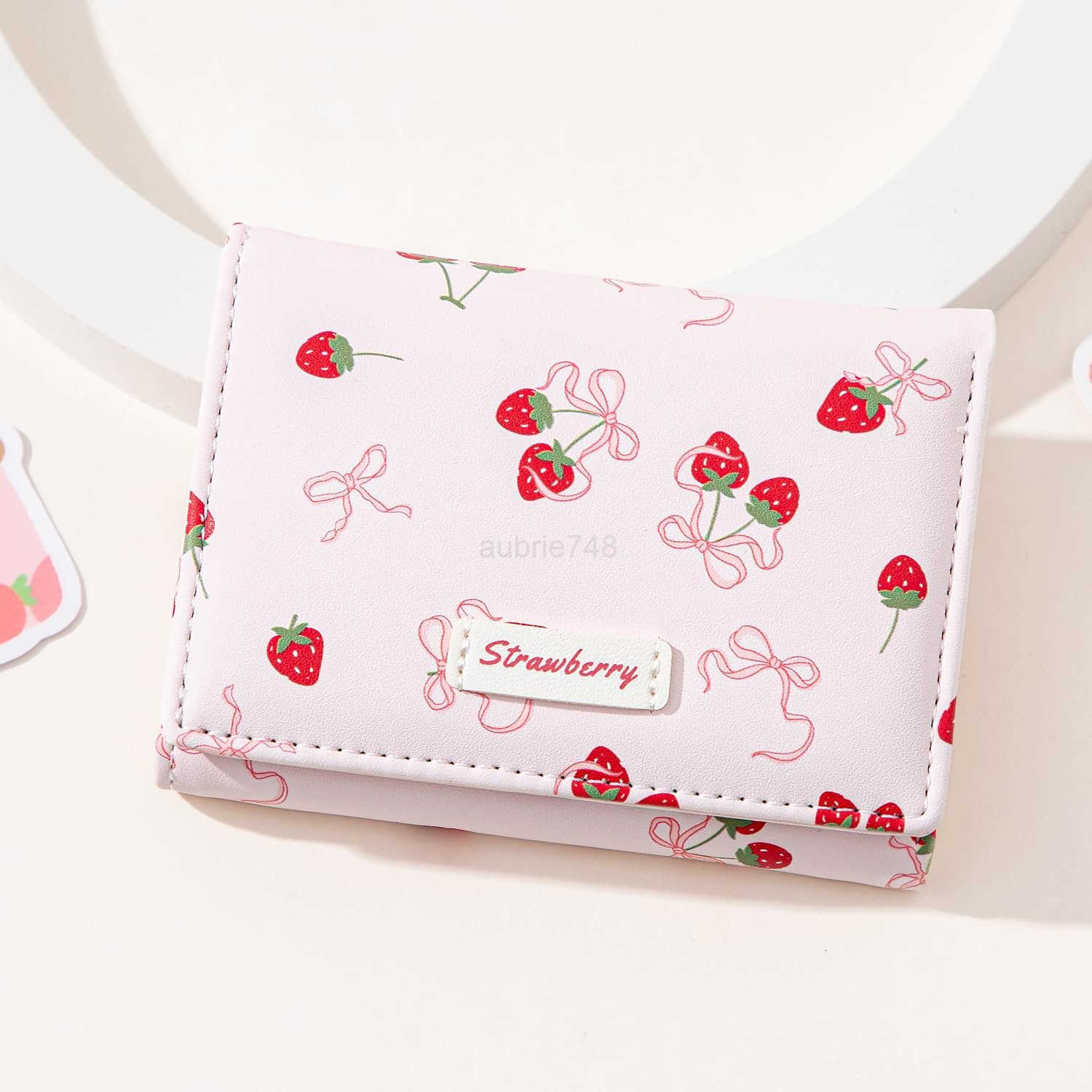 Small Cute Wallet with Strawberry Coquette Bow Print ID CARD Holder for Women Girls PINKZ250910