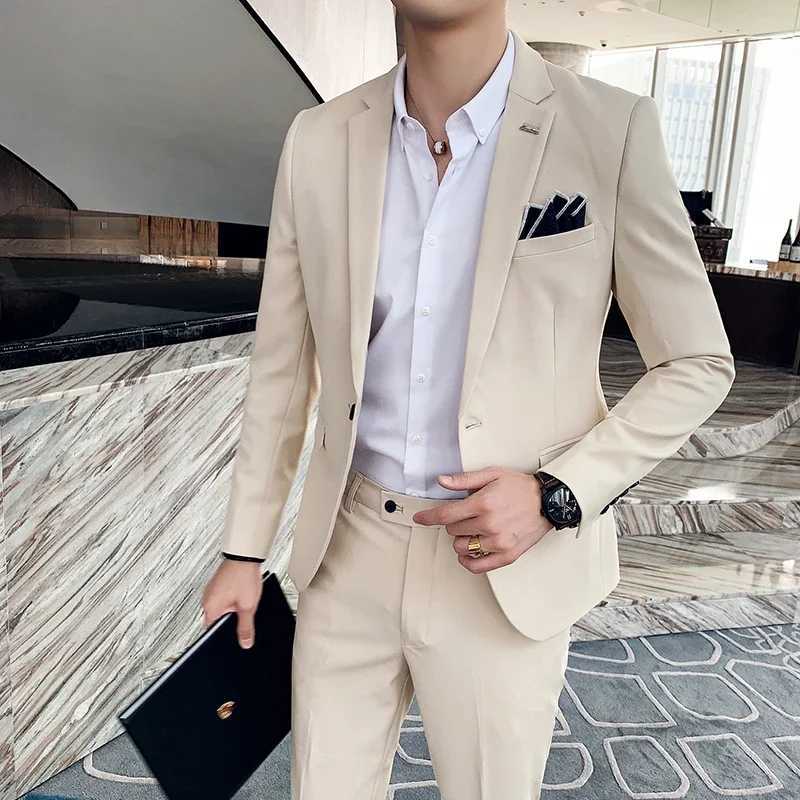 S7XL Jacket Pants Luxurious High end Brand Solid Color Mens Casual Business Slim Suit Two piece Suit Groom Wedding Suit W250910