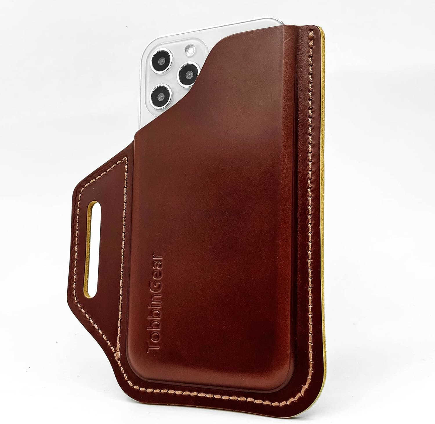 Leather Cell Phone Holster with Belt Clip Universal Phone Holster for Men Belt Holder Leather Case for iPhone Samsung Galaxy Phones Dark Brown LargeW2