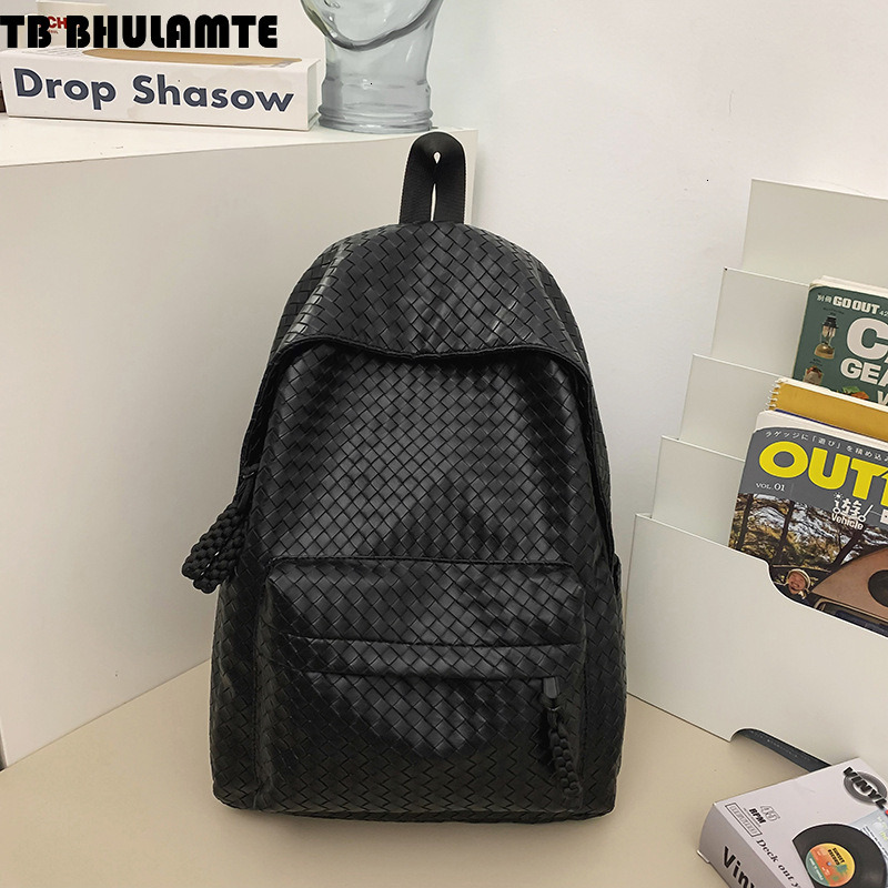Luxury Bag Free Shipping Designer Bag Men's New Versatile Backpack For Students, Casual Laptop Backpack, Woven PU Leather, Trendy And High-end Tr