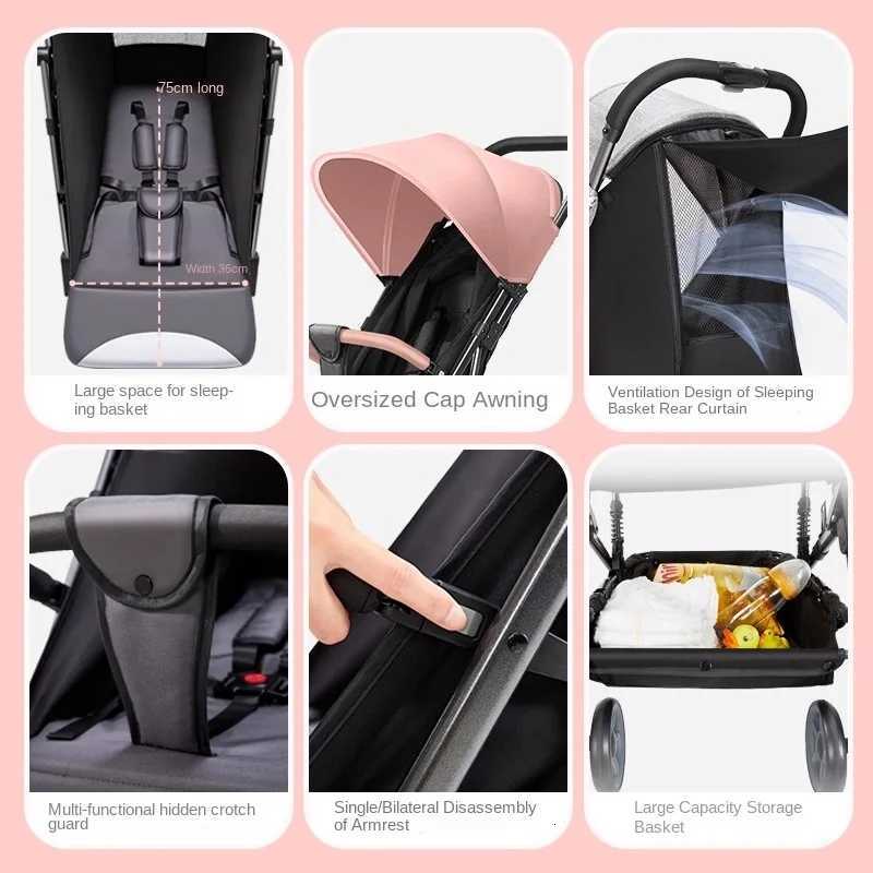 Newborns 04 years old Strollers Can sit and lie Down Onekey Folding Oneway Push Fourwheel Shock Absorber Lightweight Trolley W250910