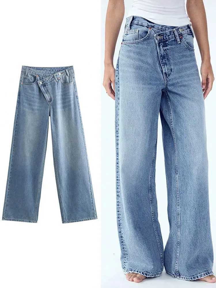 TRAFZA Women 2025 Fashion Straight Jeans Vintage Solid Casual High Waist Wide Leg Denim Pants High Street Lady Trousers Jeans Z250910