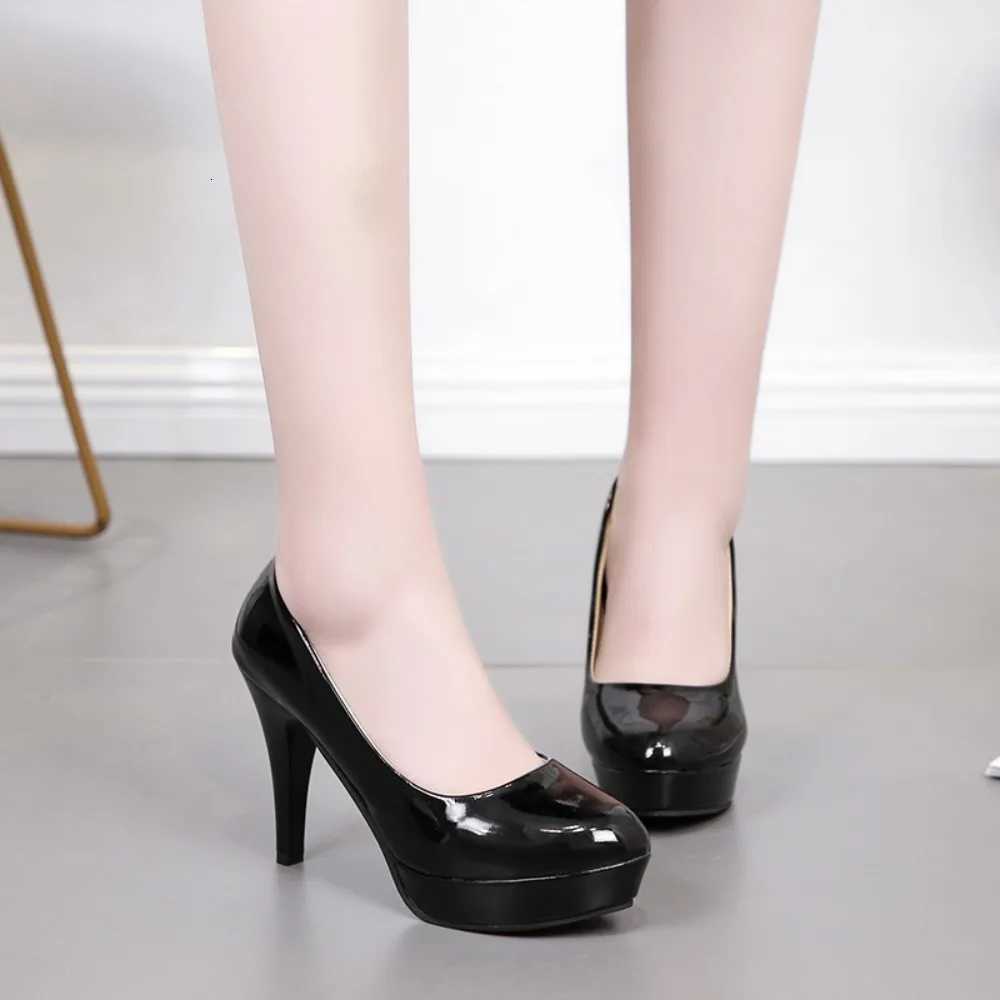 High Heel Womens 2024 New Solid Color Thin Heel Shallow Mouth Round Toe Low Top Shoes Large Heel Shoes Size 3442 W250910