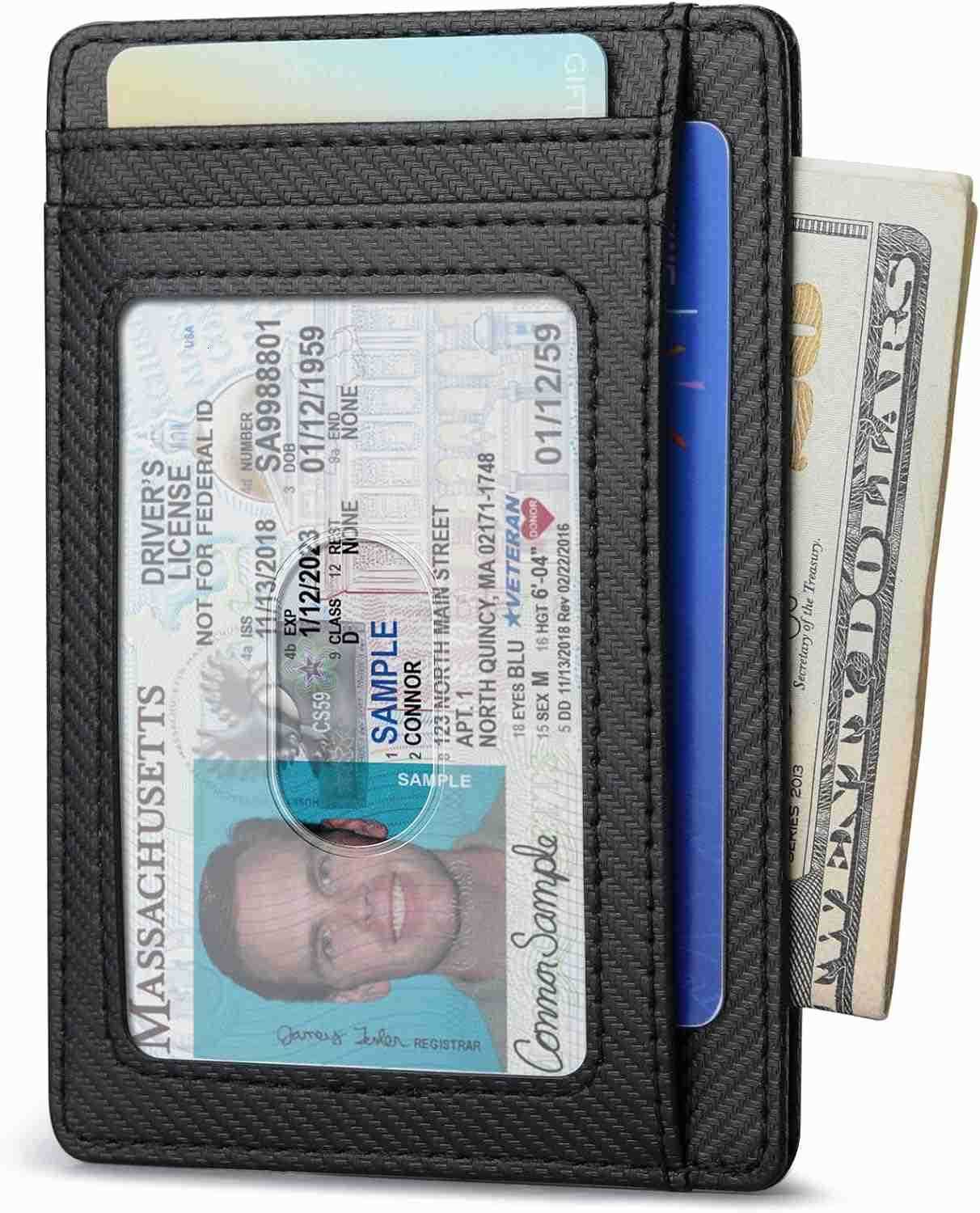 Slim Minimalist Front Pocket RFID Blocking Leather Wallets for Men and Women Peak BlackZ250911