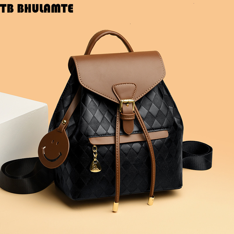 Free Shipping Designer Bag Luxury Bag Backpack For Women 2025 New PU Retro Color-block Women's Shoulder Bag Soft Leather Fashion Bag College Stud
