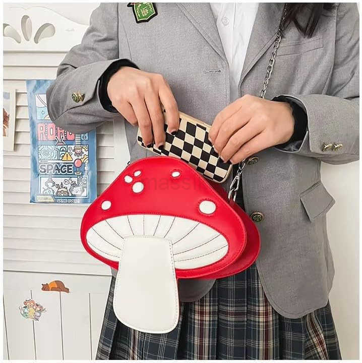 Mushroom Crossbody Purses PU Leather Shoulder Bags with Strap Cute Unique Purses for Women Girl Lovely Novelty Mushroom Gifts M250910