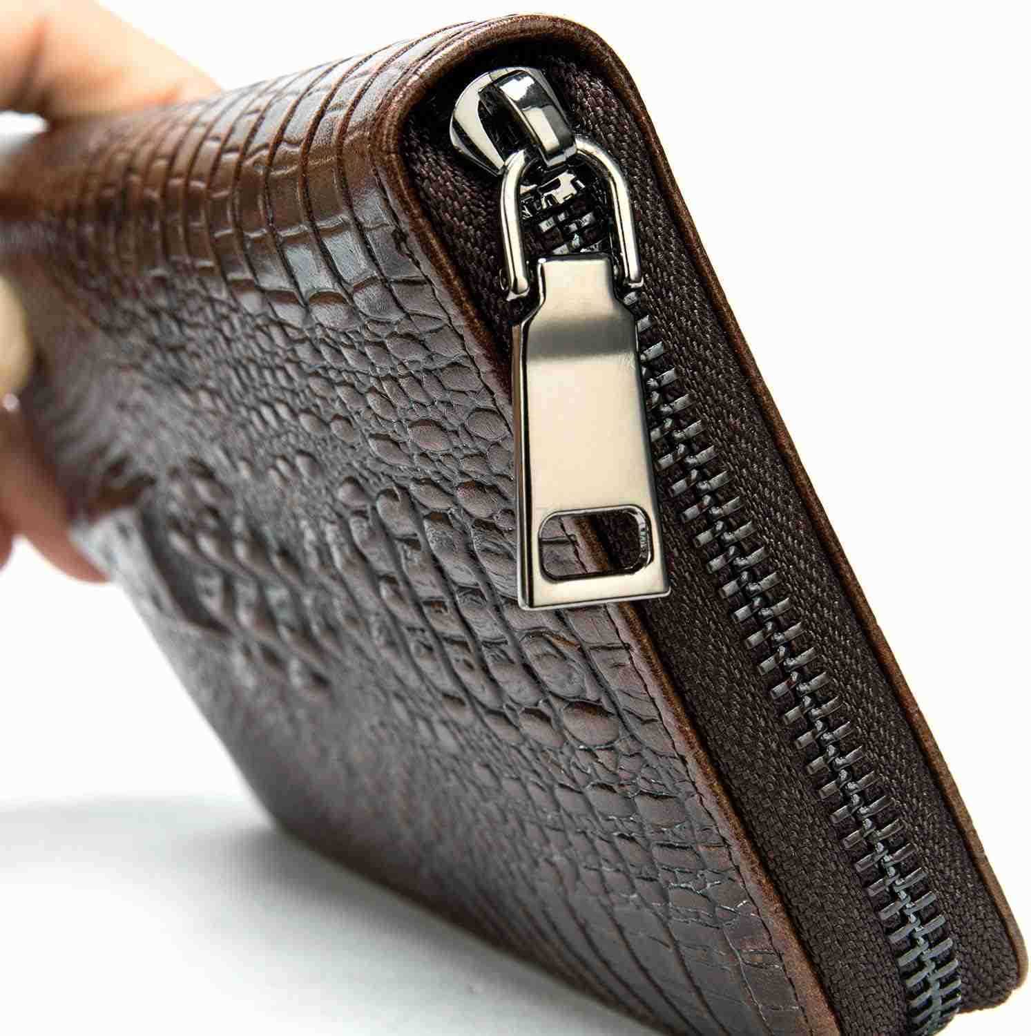 Genuine Leather Cool Long Wallets for Men Personalized Zip Around Wallet Checkbook Cash CARD Holder Wallet CoffeeZ250910