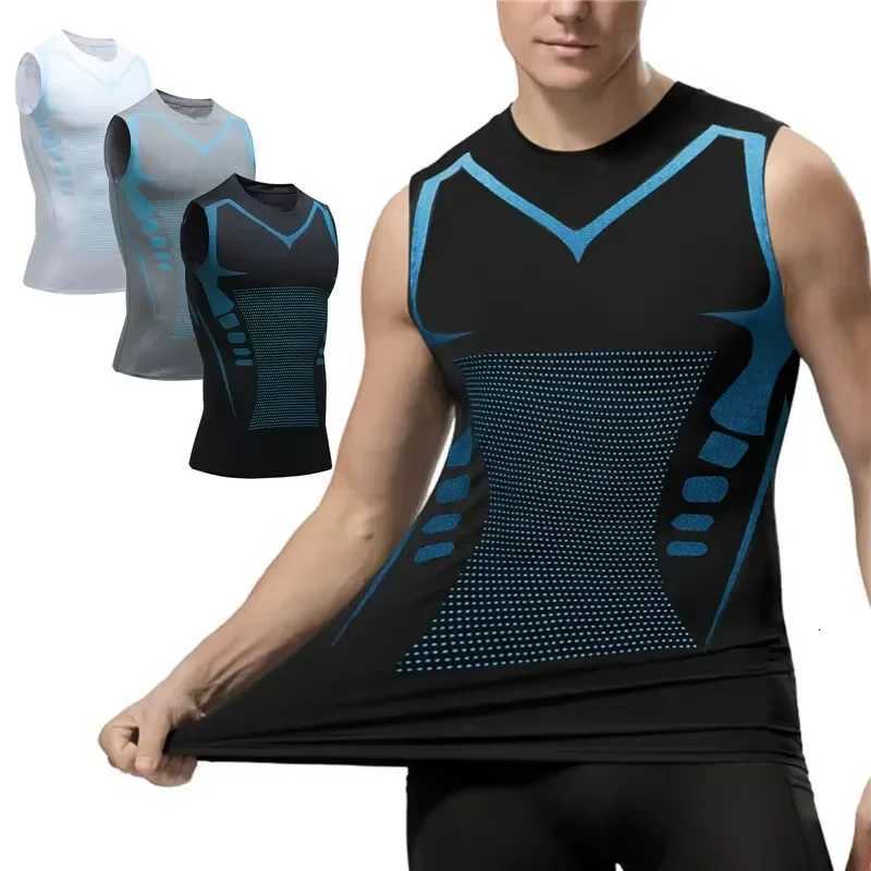 Men Ice Silk Slimming Vest Body Shaper Compression Shirts Tank Top Tummy Control Sleeveles Fitness Shirts Ionic Shaping Vest W250910