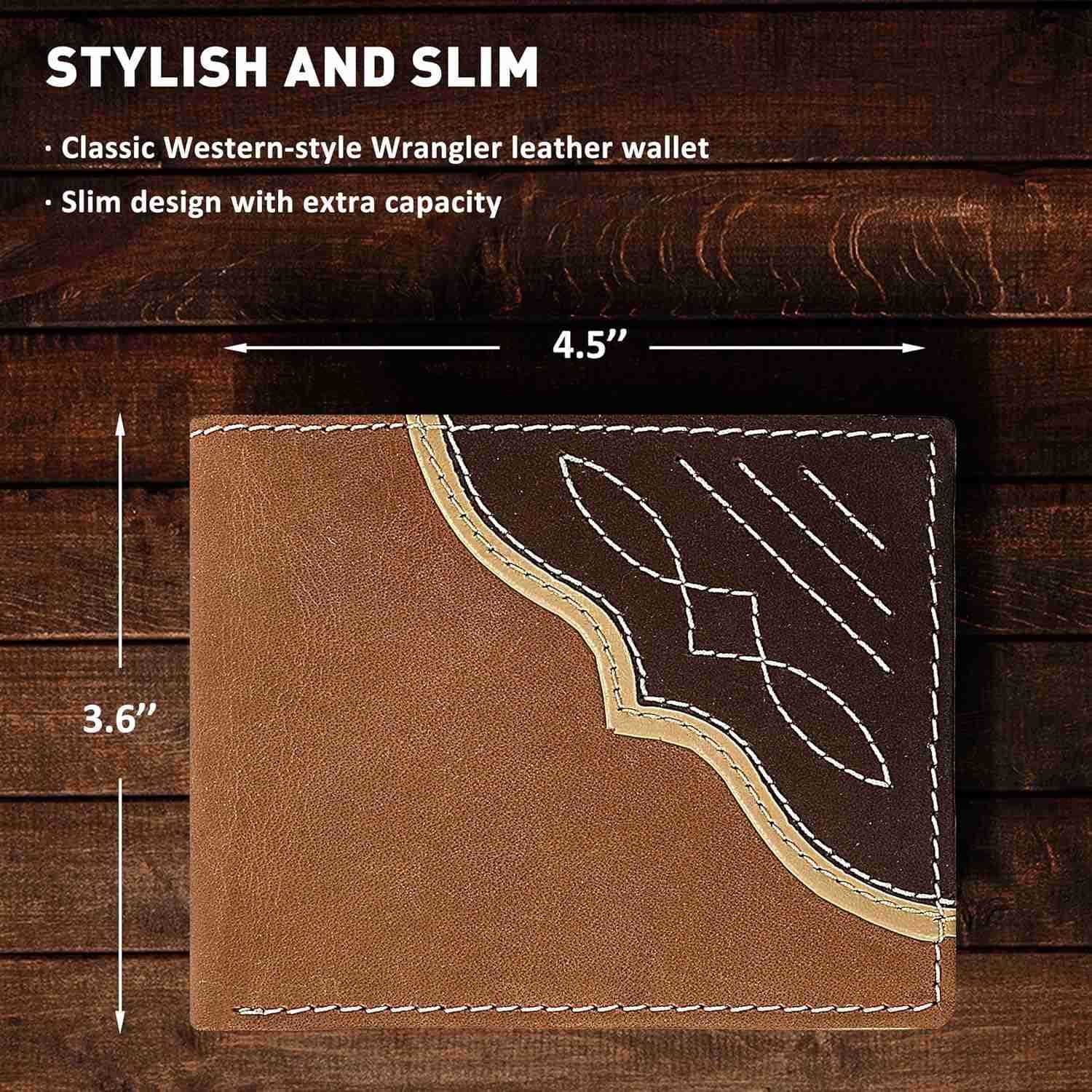 Mens Bifold Wallet with Contrast Corner Patch Genuine Leather Gift for HimZ250910