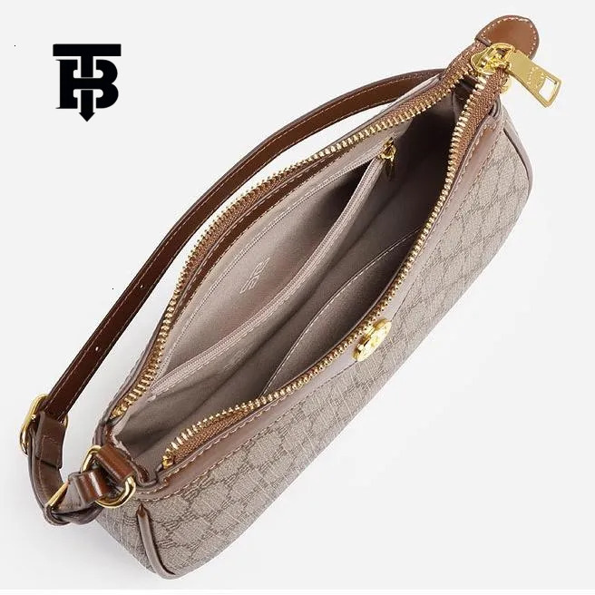 TB BHULAMTE 2025 Luxury Designer High-quality Women's Handbag Wallet Leather Versatile Metal Badge Letter Printing Black Classic Underarm Bag Mul