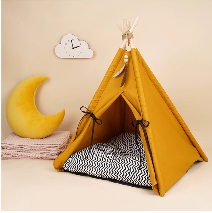 Semi-Enclosed Sunlit Yellow Kitty Den: Portable, Comfortable Cat Nest with Easy-to-Wash Design