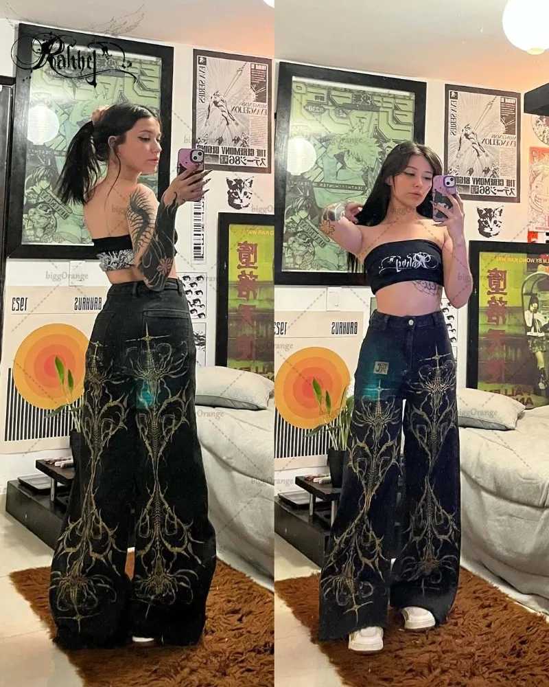 New American Hiphop Rock Harajuku Trendy Streetwear Baggy Washing Jeans Men Y2K Casual Street Retro Loose Wideleg Pants Women Z250910