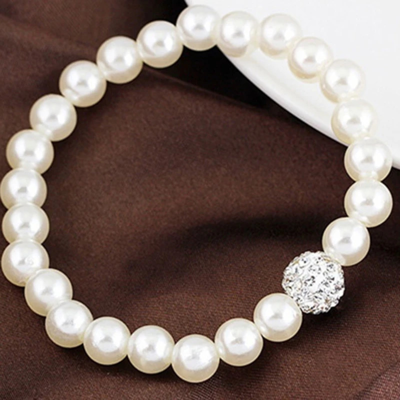 Fashion White Pearl Jewelry Sets y Rhinestone Ball Women Pearls Necklace Earrings Bracelet 250909
