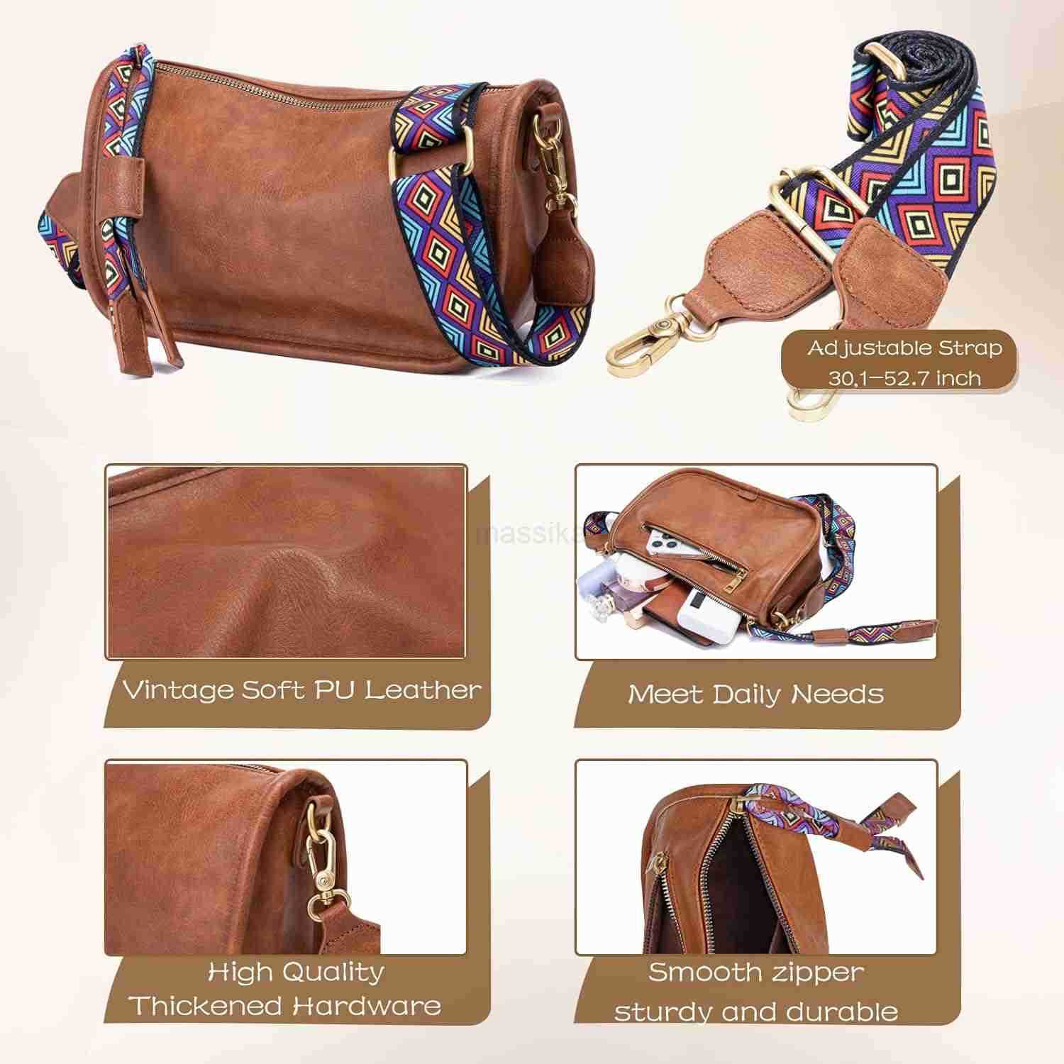 Crossbody Bag for Women Vegan Leather Wallet Purses Satchel Shoulder Bags Small Size Brown M250910