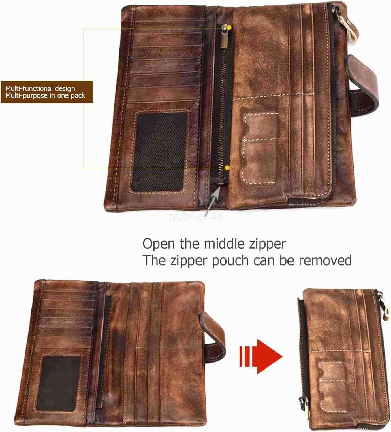 Genuine Leather Long Wallet for Women Vintage Checkbook Wallets with RFID Blocking Card Holder Coffee colorZ250910