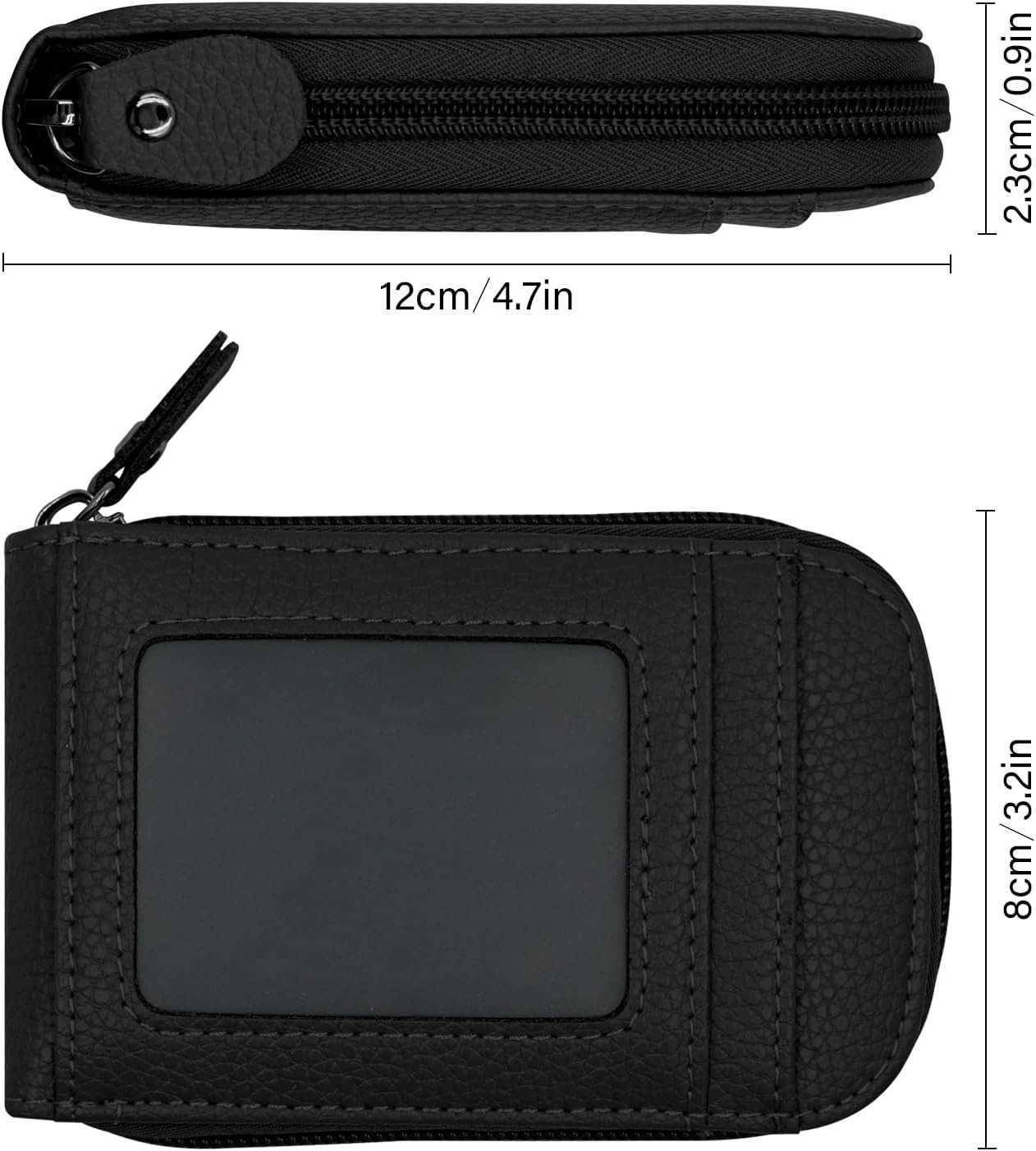 Blocking Genuine Leather Mini CARD Case Organizer Compact Wallet with ID Window BlackZ250910