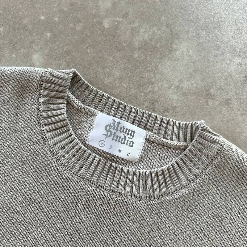 Y2K Grey Long Sleeve Sweater Dollar Gothic Embroidery Pullover Goth Retro Casual Streetwear Old Money Men Boxy Knitted Clothing dongdumaoyi