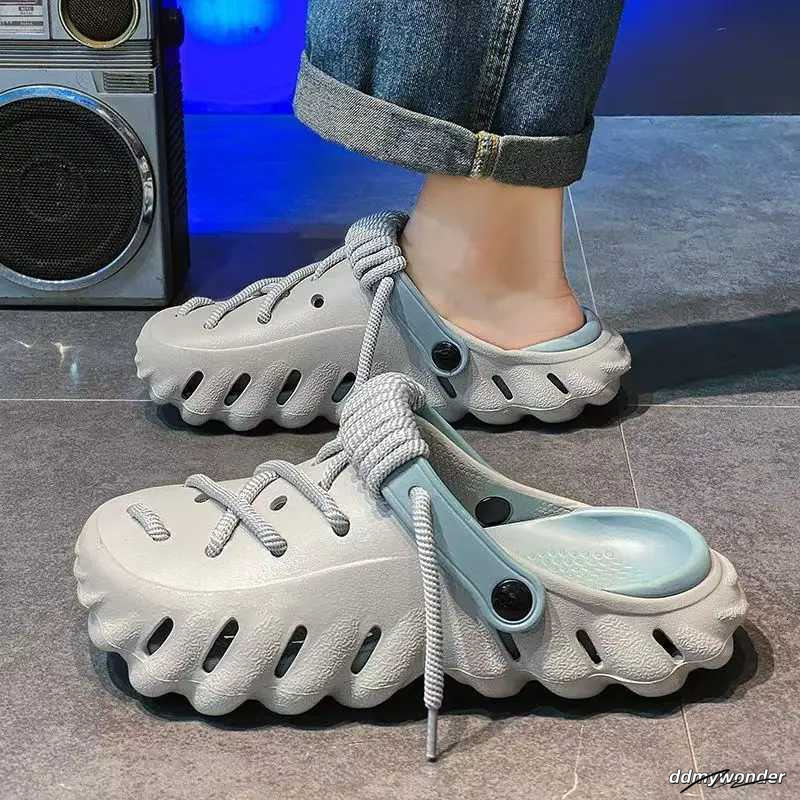2025 Fion Mens Outdoor Sandals Summer Beach Shoes Thick Bott Hollow-Out EVA Breathable Slip-On Water Slippers Couples ddmywonder ddmywonder