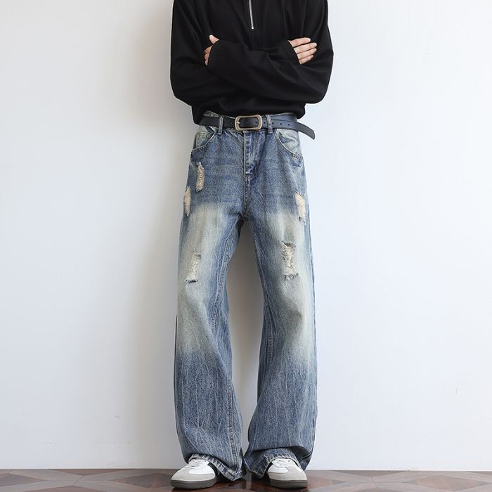Men's Jeans Early Autumn New Heavyweight American Washed Jeans - Loose Fit Slight Flare