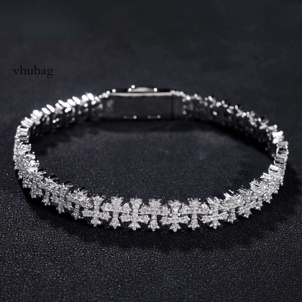 Pass Tester Sier Gold Plated Hip Hop Jewelry VVS Silicon Stone Cuban Chain Cross Bracelet