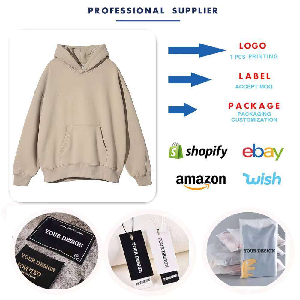 High-Quality Puff Print Cordless Logo Cotton Heavyweight Wool Blank Oversized Men's Hoodie