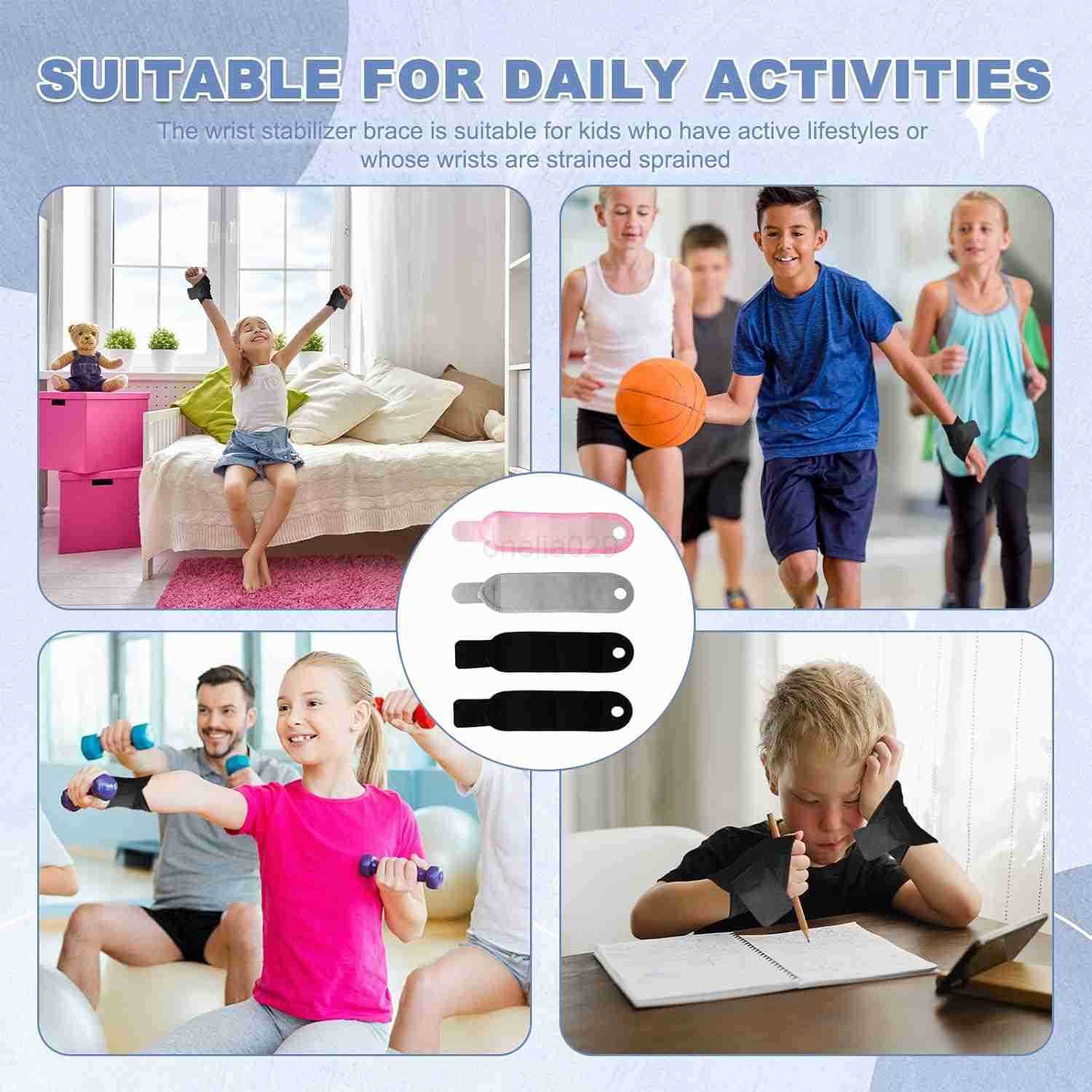 Wrist Brace 4 Pairs Youth Wrist Brace Night Support with Adjustable Compression Straps for Children is Sports Sleeping Black2Pink1Gray1 W250910