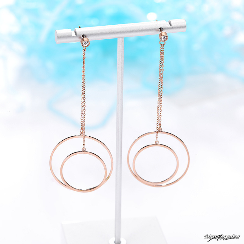 Titanium Steel Rose Gold Designer For Women, Hollow Circle Tassel Versatile Fashion Ladies' Jewelry Earrings Accessories Wholesale