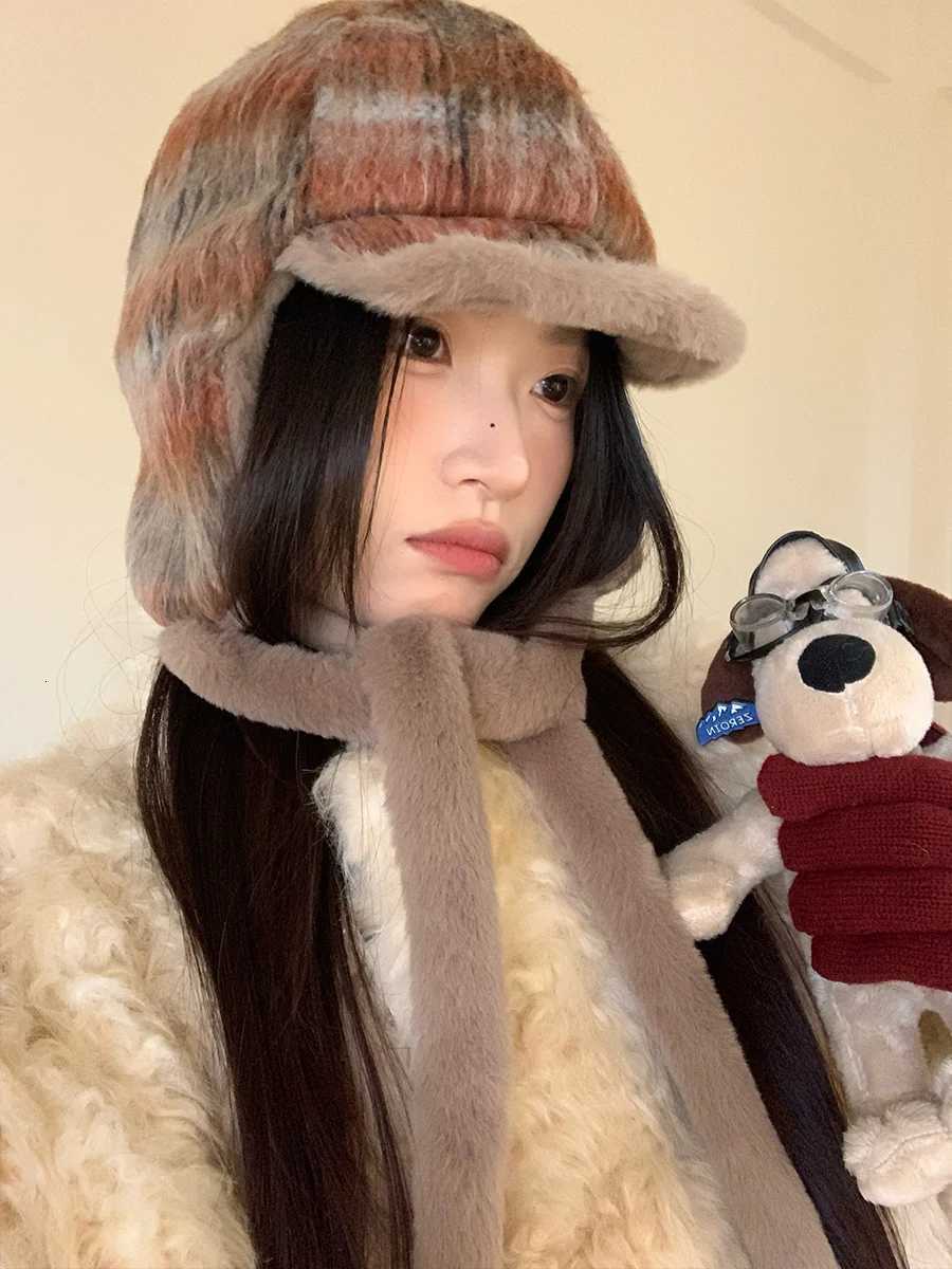 Pink Mao Zedong Style Hat With Stripes For Women Warm And Thickened Fleece Hat To Keep Ears Warm In WinterXJ250910