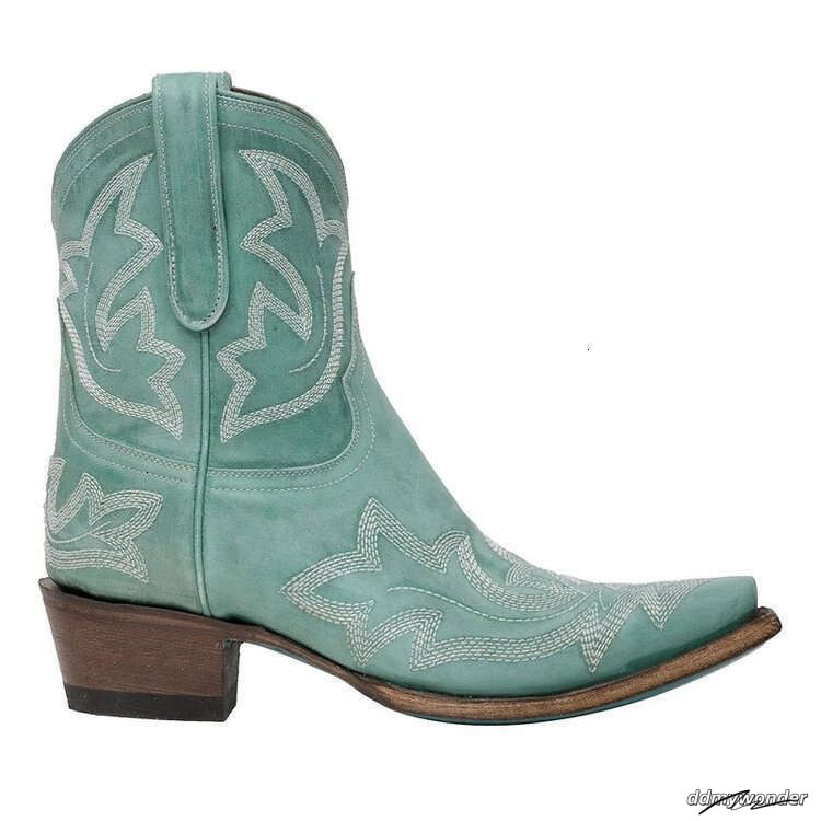 Faux Mujer Embroidery Botas Leather Cowboy Ankle For Women Wedge High Heel Snake Print Western Cowgirl Boots ddmywonder ddmywonder